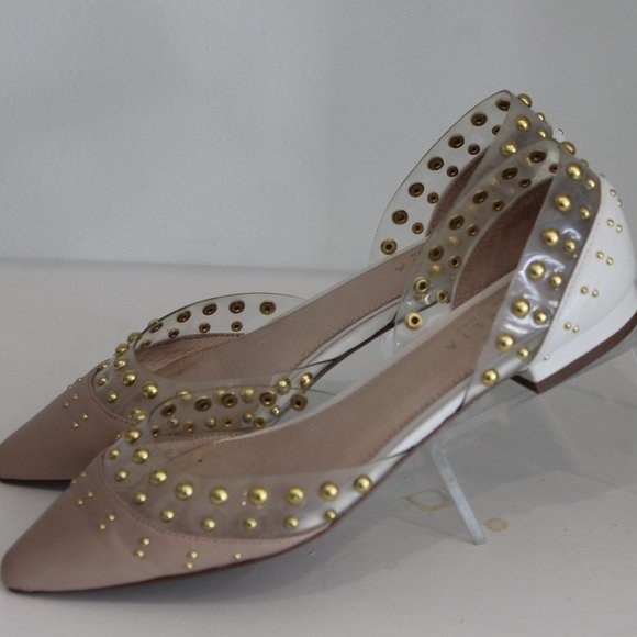 Cecelia New York Min White Ballet Flats Clear Chic Pointy Studded Shoes 7.5 - Picture 4 of 8